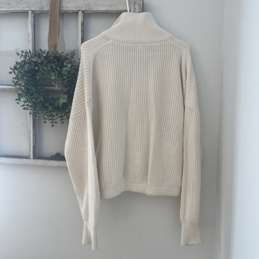 Varley Anderson Zip Through Sweater Egret White Chunky Knit Jacket Cinch Waist L - Picture 8 of 8